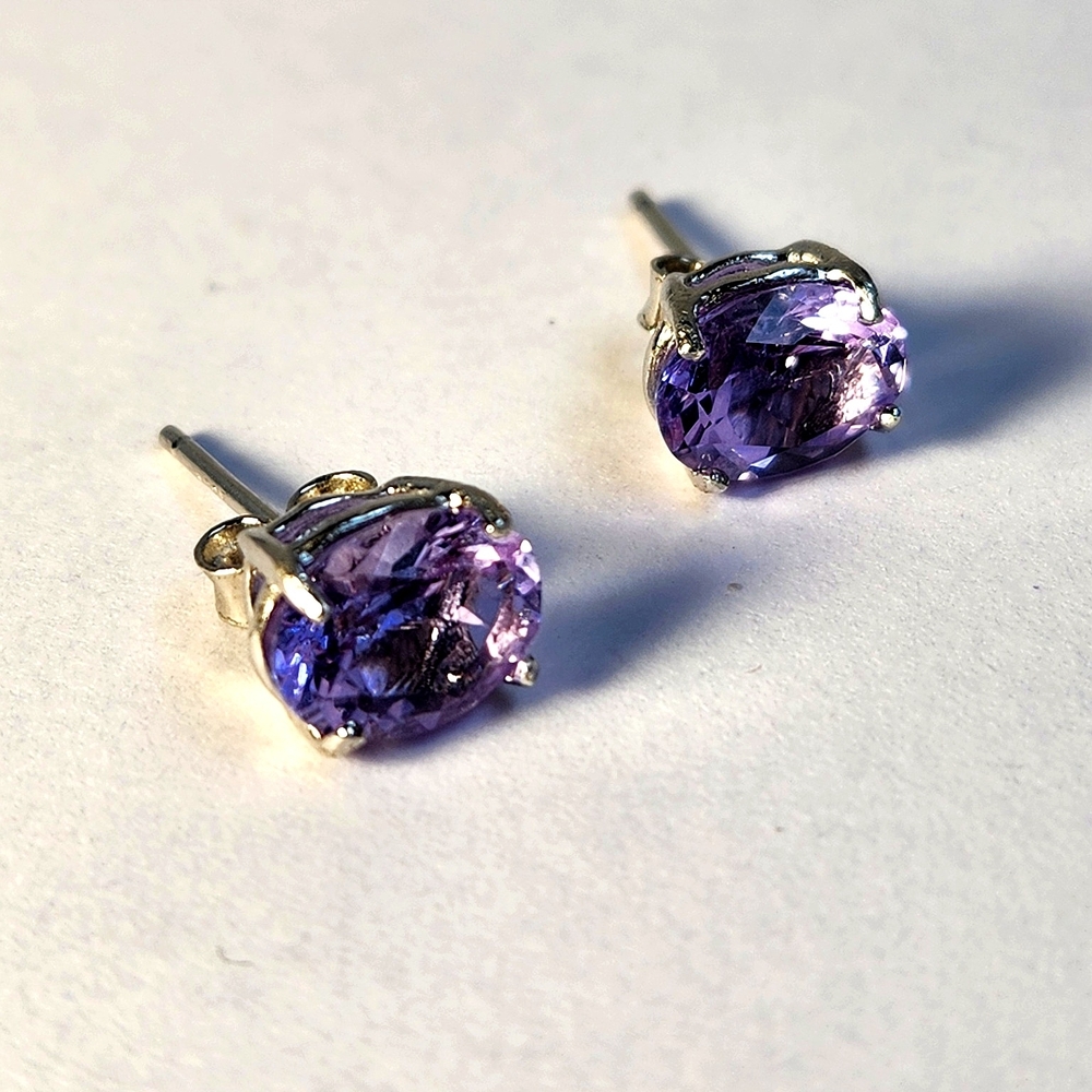 VTG 8x6mm 3cts Glowing Tanzanite Indigo 8x6mm 925 Stud Earrings, Our Last Pair - Picture 7 of 15